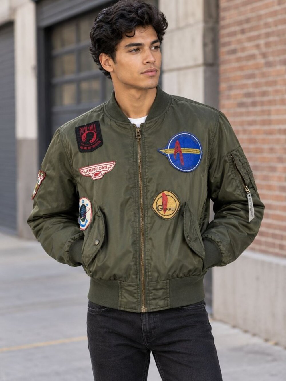 American Stitch Men's White Aviator Bomber Flight Jacket SM Army Patches F3 USA - Picture 1 of 8